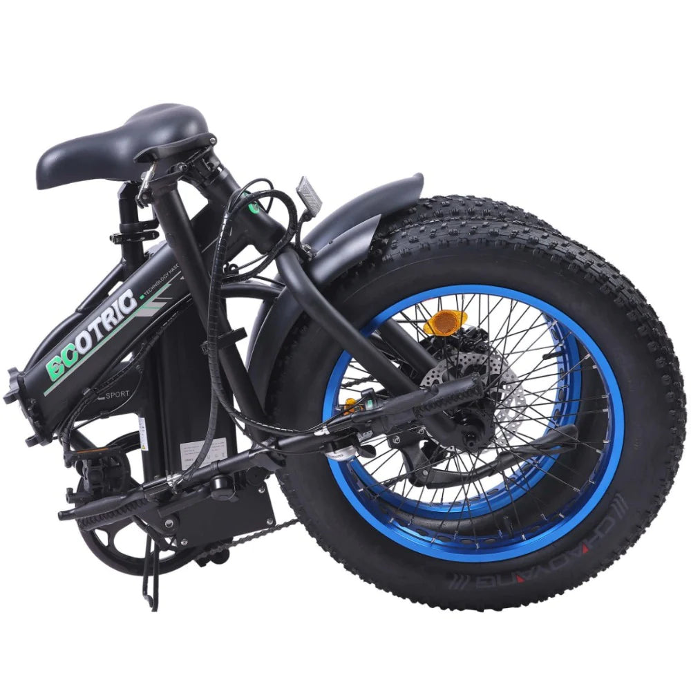 UL Certified-Ecotric 36V Fat Tire Portable and Folding Electric Bike-Matt Black and blue